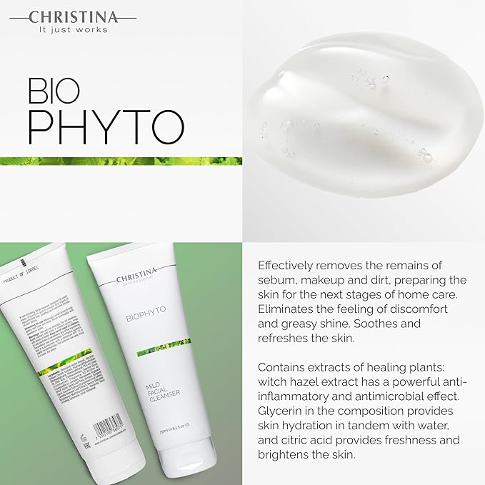 '-CHRISTINA- Biophyto Mild Facial Cleanser with Green Tea and Cucumber Extracts - 250 ml - Soapless Gentle Face Wash and Daily Facial Cleanser for All Skin Types-FemmiqueWomen
