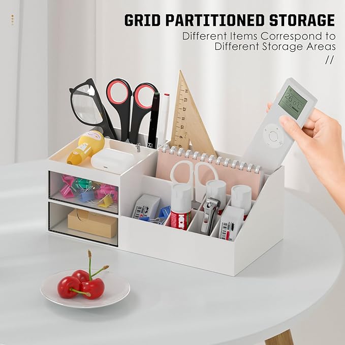 Subsky Makeup Organizer with Drawers, Easy Storage for Beauty Products Brushes, Multifunction Plastic Desk Organizer, Cosmetics Organizer for Countertop Dresser Vanity and Bathroom (White)-FemmiqueWomen