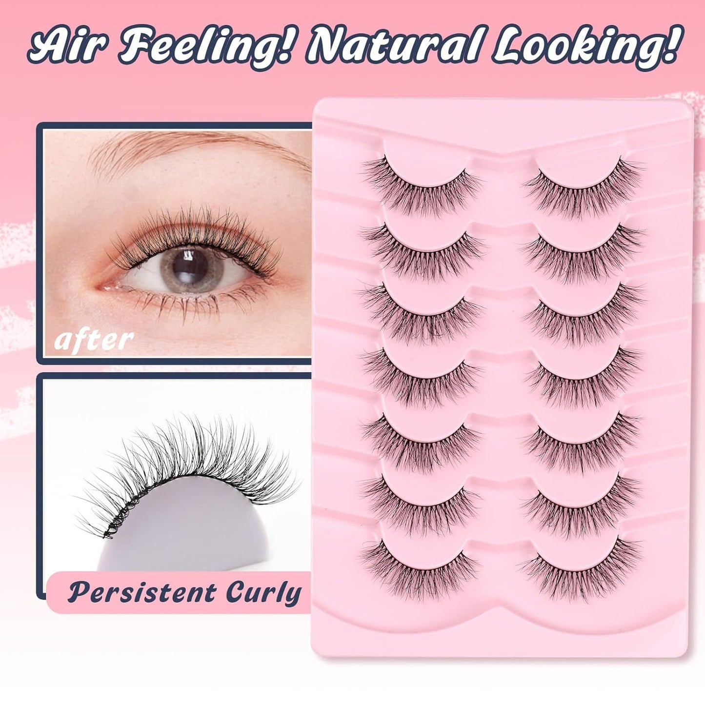 Natural Lashes Eyelashes Wispy 12mm False Lashes Soft Strip Lashes 3D Volume Eyelashes Thin Cotton Band Natural Eye Lashes C Curl Eyelash Siligli Lash Pack 7 Pair-FemmiqueWomen