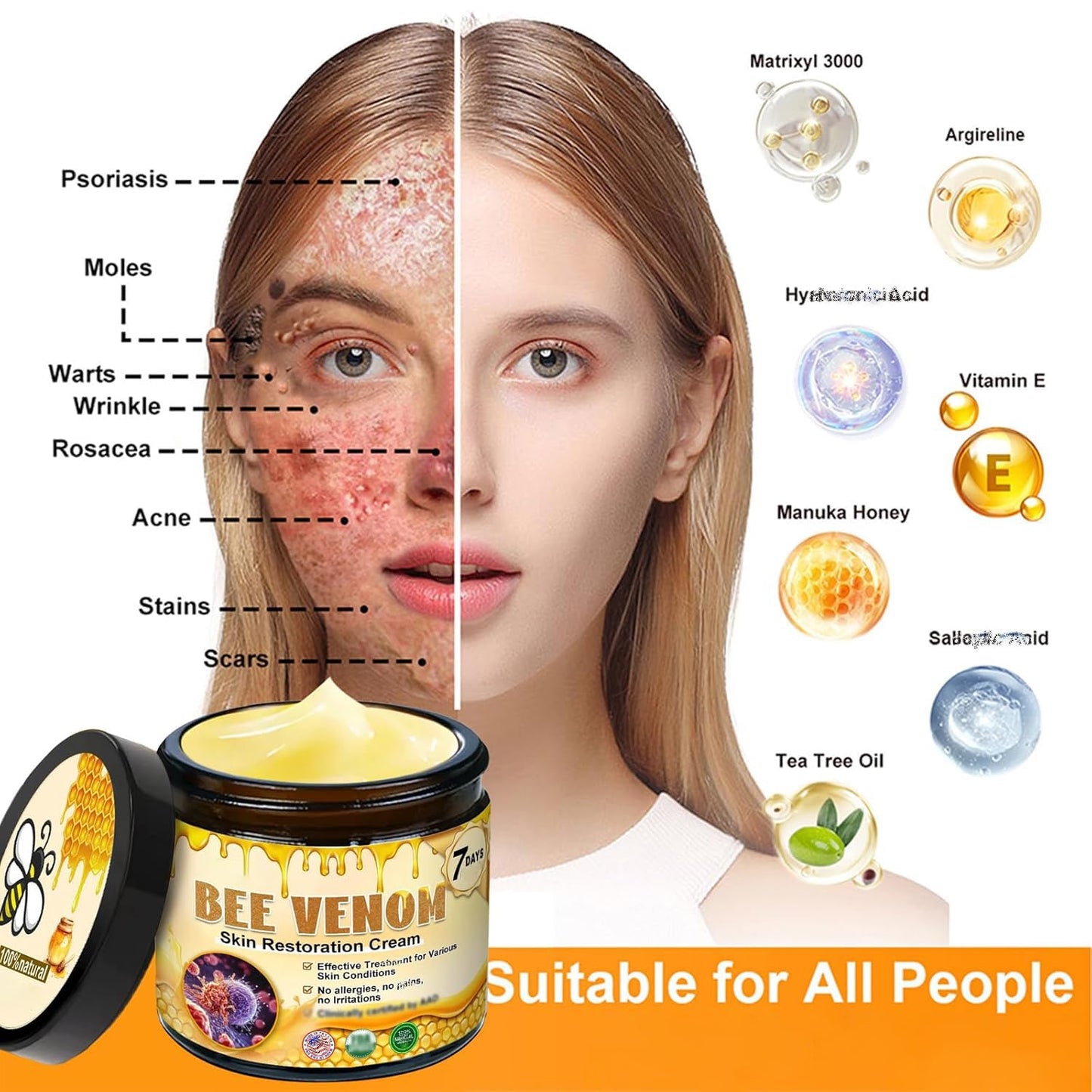 Bee Venom Skin Restoration Cream,Natural Bee Venom Comprehensive Cream,Effectively Firms skin and Reduces Imperfections Anti-Wrinkle Moisturizing for All skin Typess (2PCS)-FemmiqueWomen