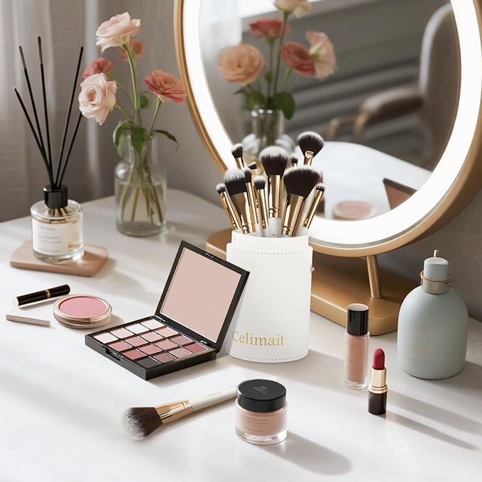 Makeup Brushes Set 12 Piece Professional & Beginner Friendly, Soft Synthetic Bristles for Face Eyeshadow Blending, Easy to Clean Travel Ready with Case, Ergonomic Wooden Handle Hypoallergenic (White)-FemmiqueWomen