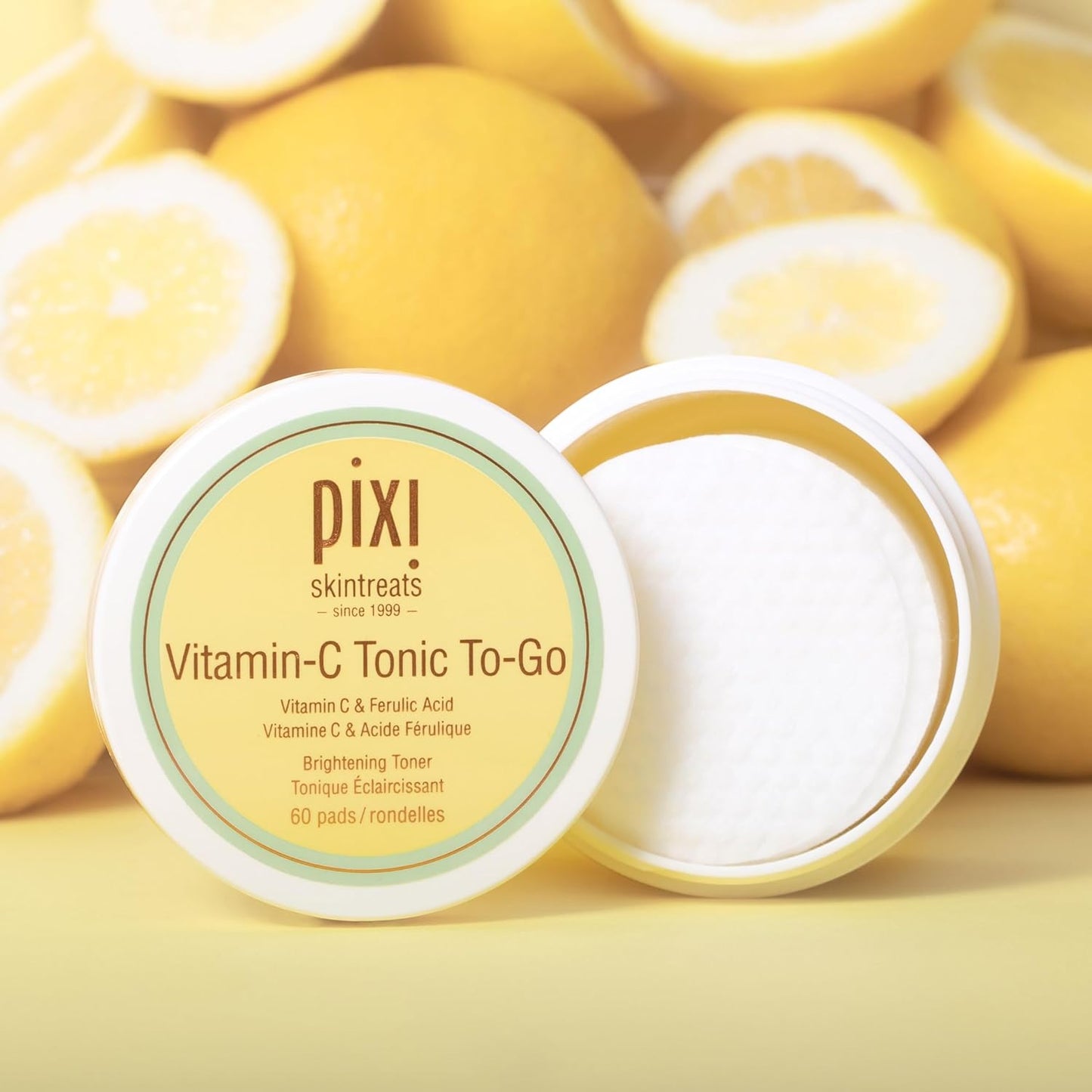 Pixi Vitamin-C Tonic to-Go, Brightening & Toning, Containing Vitamin-C & Probiotics, Boosting Skin Luminosity, Alcohol-Free Daily Balancing Toner Pads On The Go, 60 Pads-FemmiqueWomen