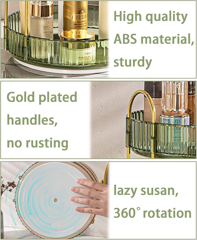 Rotating Makeup Organizer for Vanity, High-Capacity Skincare Clear Make Up Storage Perfume Organizers Cosmetic Dresser Organizer Countertop 360 Spinning (Green, 3 Tier)-FemmiqueWomen