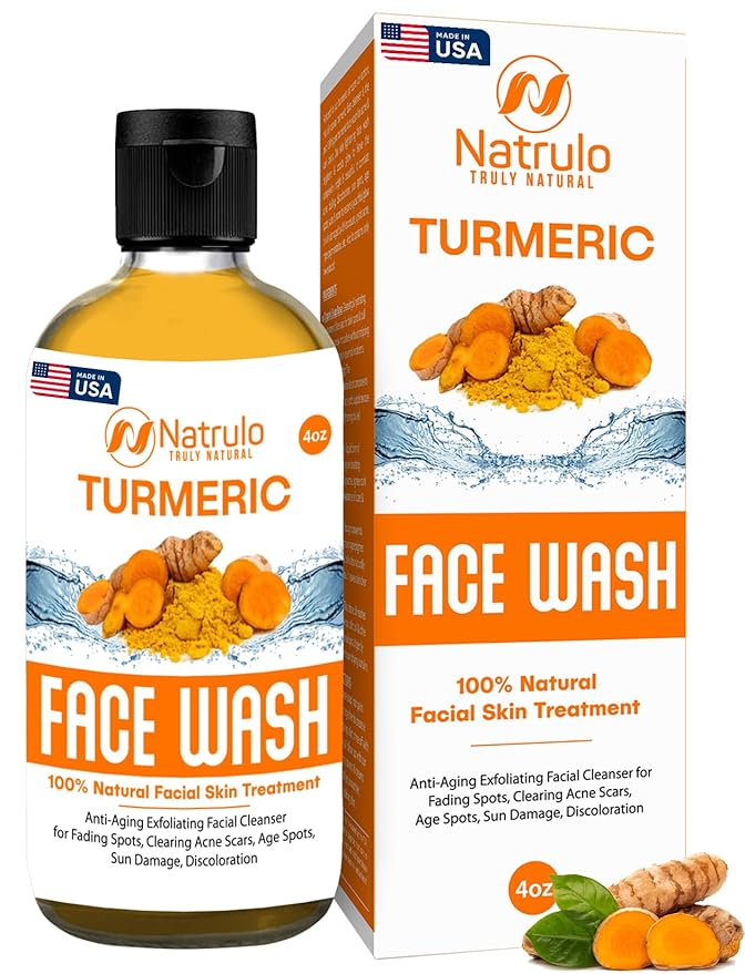 Natrulo Turmeric Face Wash, 4oz Clear Skin Liquid Soap – 100% Natural Anti Aging Exfoliating Turmeric Facial Cleanser for Fading Spots, Clearing Acne Scars, Age Spots, Sun Damage, Discoloration-FemmiqueWomen