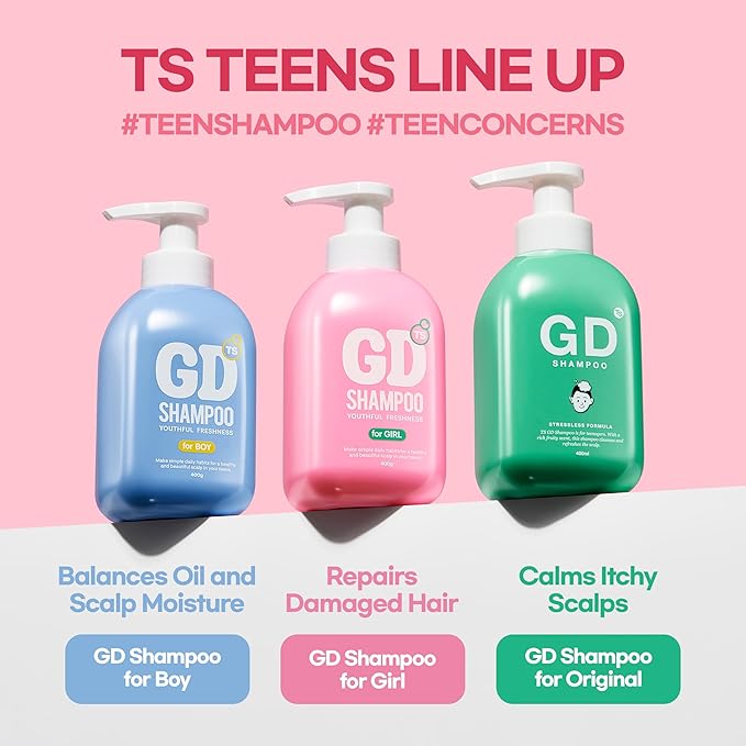 TS GD Shampoo for Girls | Korean Teen Shampoo with Upgraded Probiotics | Anti-Dandruff & Itchy Scalp Relief | Pink Peach Allergy-Free Fragrance | Sulfate-Free (13.53 fl oz, 400ml)-FemmiqueWomen
