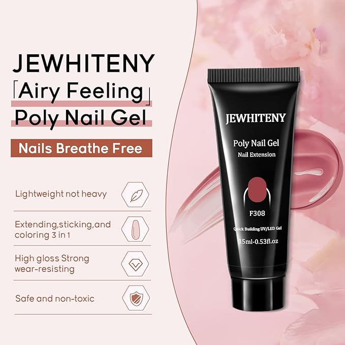 JEWHITENY 14 Colors Poly Extension Gel Nail Kit With U V Lamp Nude Pink White Brown All In One Poly Gel Starter Kit With Base Top Coat Manicure Salon Frence Nail Art DIY-FemmiqueWomen