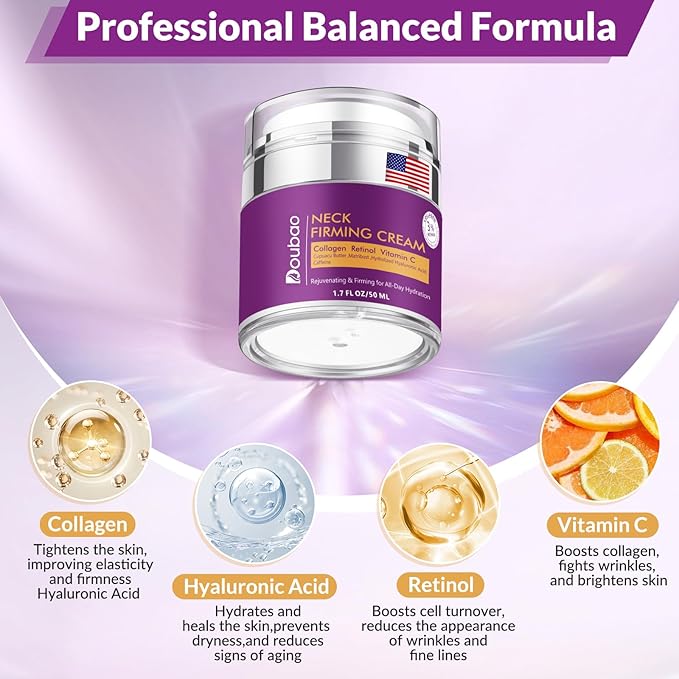 Advanced Neck Firming Cream – 3% Retinol & Hyaluronic Acid for Wrinkle Reduction, Lifting & Skin Tightening – Anti-Aging Moisturizer for Face, Neck & Décolleté – Deep Hydration, 3.4 FL(2 bottle)-FemmiqueWomen