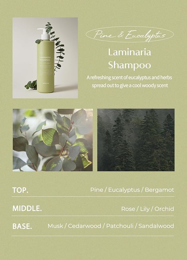 laferme Laminaria Shampoo with Organic Ingredient, Korean Clarifying Shampoo, Hydrating for Dry Hair, Strengthening for Weak Hair, Sulfate & Paraben-Free, for Women & Men,16.9 FL. OZ, Pine Eucalyptus-FemmiqueWomen