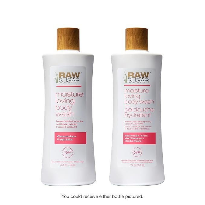 RAW SUGAR Moisture Loving Body Wash - Watermelon + Fresh Mint, Moisturizing & Refreshing Bath & Shower Gel, Sulfate-Free, Paraben-Free & Vegan (Pack of 3)-FemmiqueWomen