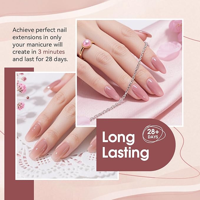 JEWHITENY Poly Extension Gel Nail Set Clear Pink Poly Nail Gel With Slip Solution Base Coat Top Coat French Manicure Need U V Lamp Curing for Finger Art and Home DIY-FemmiqueWomen