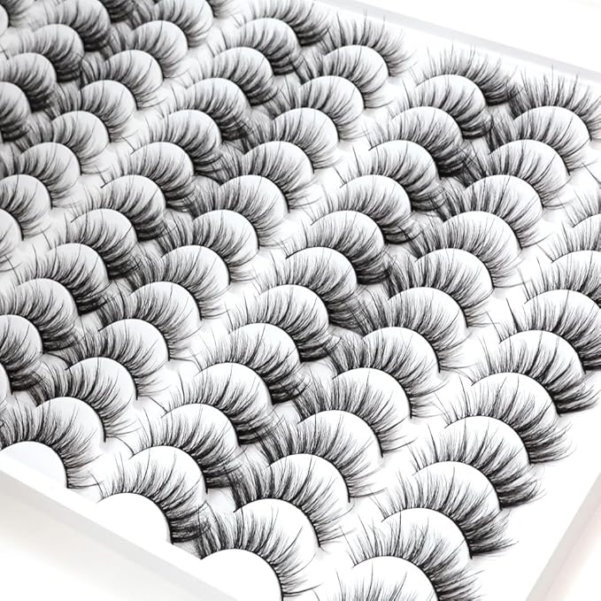 False Eyelashes 48 Pairs Faux Mink Lashes 14mm Wispy Lashes 3D Fluffy Cat Eye Lashes Pack Bulk Wholesale Strip Lashes(style 48-042)-FemmiqueWomen