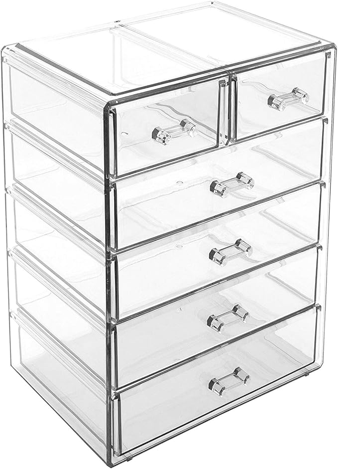 Sorbus Acrylic Makeup Organizer - Organization and Storage Case for Cosmetics Make Up & Jewelry - Big Clear Makeup Organizer for Vanity, Bathroom, College Dorm, Closet, Desk (4 Large, 2 Small Drawers)-FemmiqueWomen