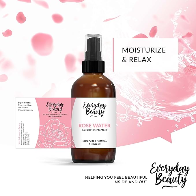 Rose Water Facial Toner - Alcohol-Free Vegan All Natural Refreshing Spray Mist for Face and Hair - Uplifts, Calming & Soothing for All Skin Types 4oz with Fine Mist Cap-FemmiqueWomen