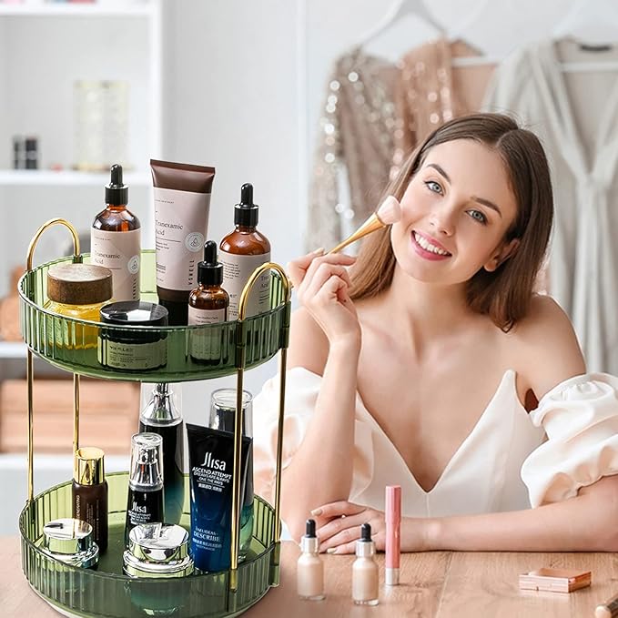 Rotating Makeup Organizer for Vanity, High-Capacity Skincare Clear Make Up Storage Perfume Organizers Cosmetic Dresser Organizer Countertop 360 Spinning (Purple, 3 Tier)-FemmiqueWomen