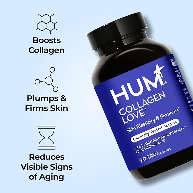 HUM Collagen Love Skin Supplement - Collagen Peptides w/Hyaluronic Acid & Vitamin C, Supports Firm Skin & Helps Minimize Signs of Aging - Supplements for Women and Men (90-Count)-FemmiqueWomen