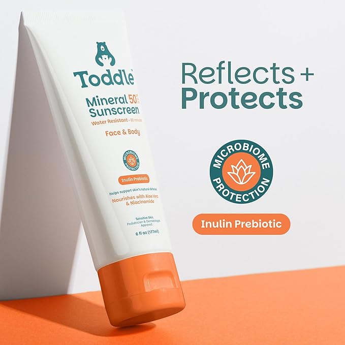 Prebiotic Mineral Sunscreen SPF 50 for Kids & Baby, Face & Body Sun Protection, Reef Safe, Non-Toxic Zinc Oxide Broad Spectrum, Water-Resistant, No White Cast, Travel Size 1.7oz-FemmiqueWomen