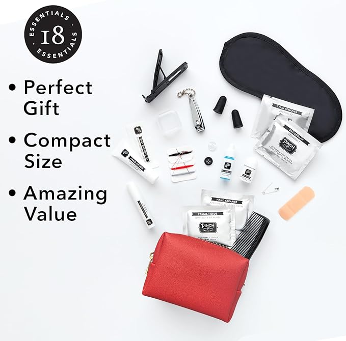 Pinch Provisions Travel Kit, includes 18 Must-Have Emergency Essential Items for Travelling, Ideal Road Trip or Airport Gift for Friends, Family & Peers, Portable Pouch-FemmiqueWomen