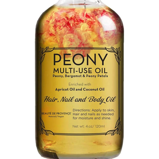 Peony Multi-Use Oil for Face, Body and Hair - Organic Blend of Apricot, Vitamin E Sweet Almond Oil for Dry Skin, Rose Petals & Bergamot Essential Oil - 4 Fl Oz-FemmiqueWomen