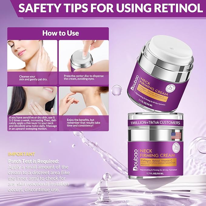 Advanced Neck Firming Cream – 3% Retinol & Hyaluronic Acid for Wrinkle Reduction, Lifting & Skin Tightening – Anti-Aging Moisturizer for Face, Neck & Décolleté – Deep Hydration, 3.4 FL(2 bottle)-FemmiqueWomen