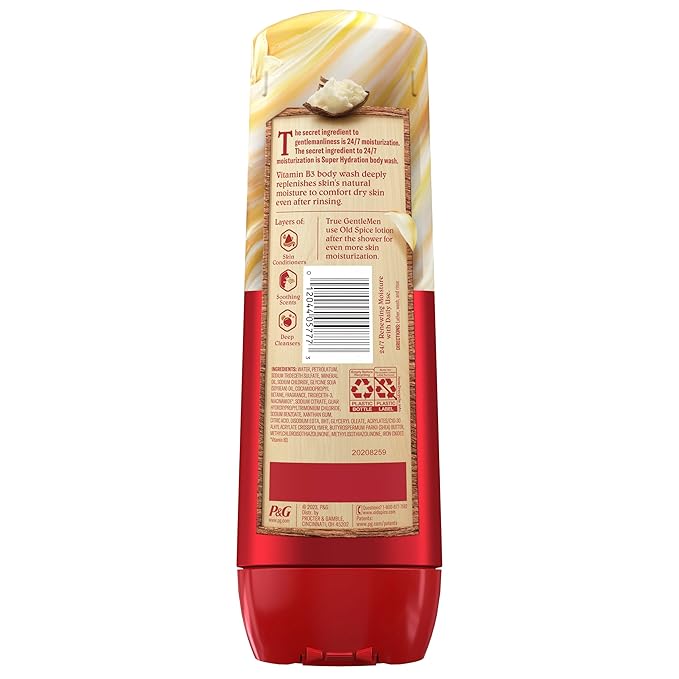 Old Spice Body Wash GentleMan’s Super Hydration for Men, 24/7 Renewing Moisture, Gentle on Skin with Skin Conditioners, Vanilla + Shea Butter Scent, 20 oz-FemmiqueWomen