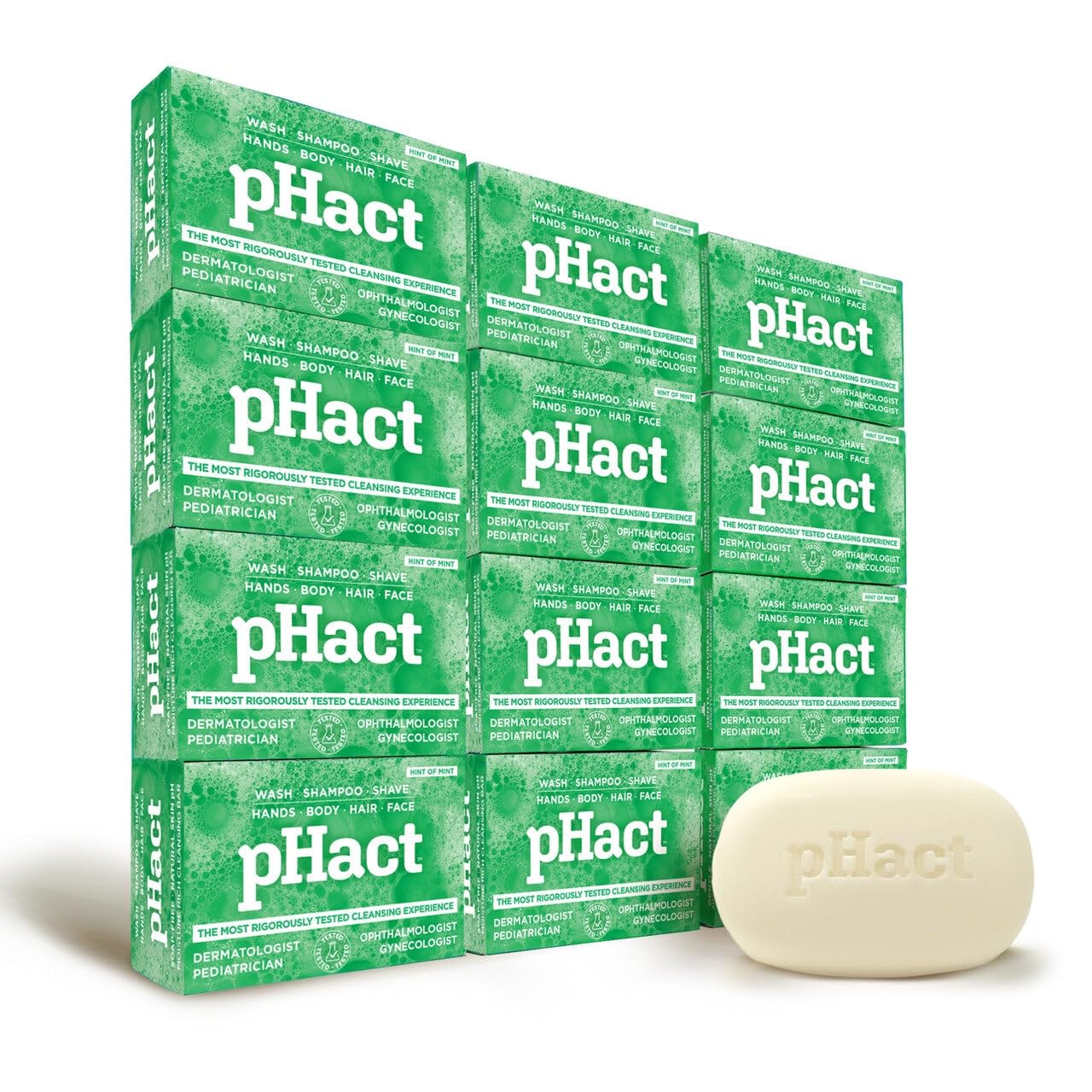 ANDREW LESSMAN pHact Moisture-Rich, Soap-Free Cleansing Bar Hint of Mint. Natural Skin pH. All Skin Types - Even Sensitive Skin. Hypoallergenic. Dermatologist Tested. 12 Pack 4.25 oz each-FemmiqueWomen