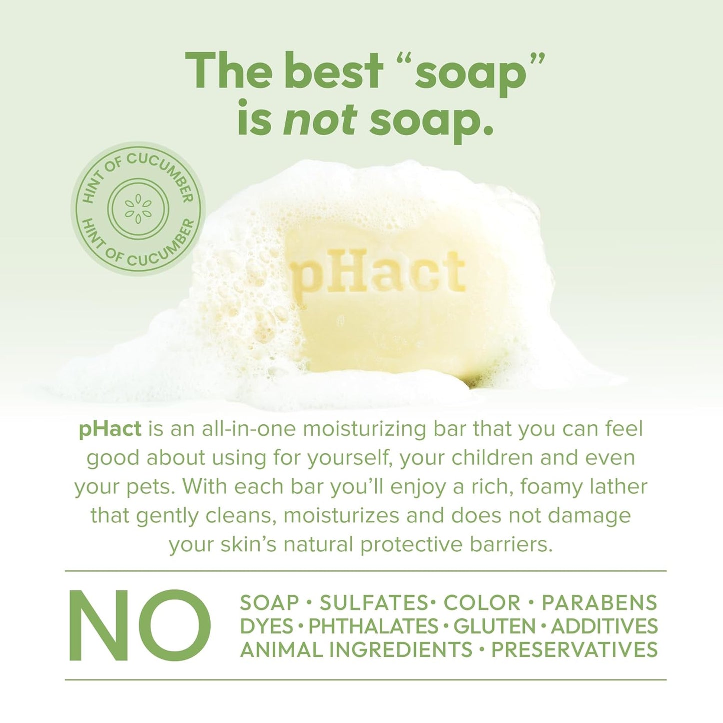 ANDREW LESSMAN pHact Moisture-Rich, Soap-Free Cleansing Bar Cucumber. Natural Skin pH. All Skin Types - Even Sensitive Skin. Hypoallergenic. Dermatologist Tested. 6 - Pack 4.25 oz each-FemmiqueWomen