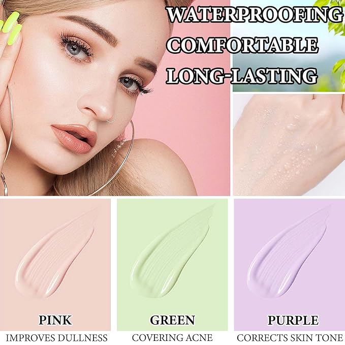 1 Pcs One Step Color Corrector,Natural Isolation Cream,Face Primer Makeup Tricolor Tinted Moisturizer,Oil Control & Moisturizing Skin Tone Correcting and Brightening Primer Concealer Foundation-FemmiqueWomen