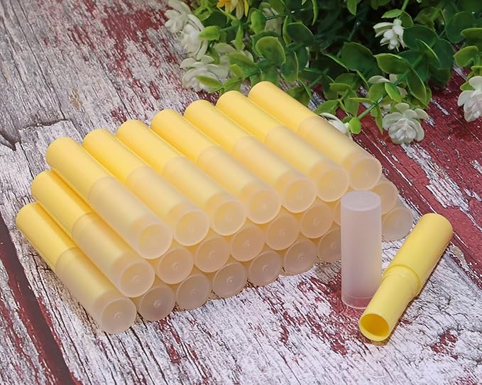 0.14oz Empty Flavored Lip Balm Container Tubes Plastic Homemade Moisturizing Lip Stick with Caps Bulk Fit for Women Adult DIY Making Supplies, 25 Count (Yellow)-FemmiqueWomen