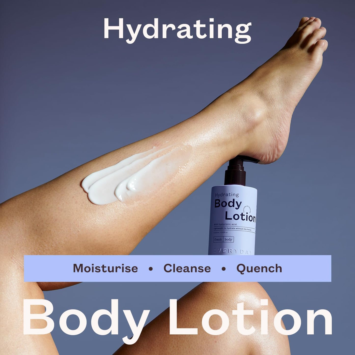 frank body Hydrating Body Lotion | Hydrates, Soothes & Moisturizes Dry Skin | Hyaluronic Acid, Aloe Vera & Glycerin | Lightweight | Cucumber & Waterlily Scent | Vegan & Cruelty Free | 250ml-FemmiqueWomen