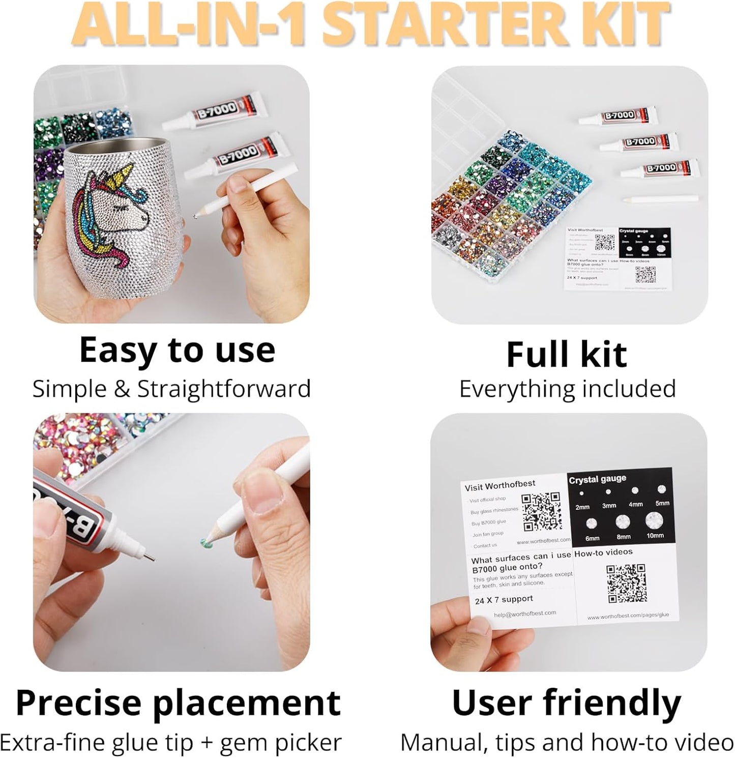 30000Pcs Resin Jelly Rhinestones Set for Crafting Bedazzling, Orange Yellow AB Flatback Gems Jewels for Crafts Clothes Shoes Fabric Outfit Nails Makeup, Flat Back Crystal 2-6mm with b 7000 Glue-FemmiqueWomen