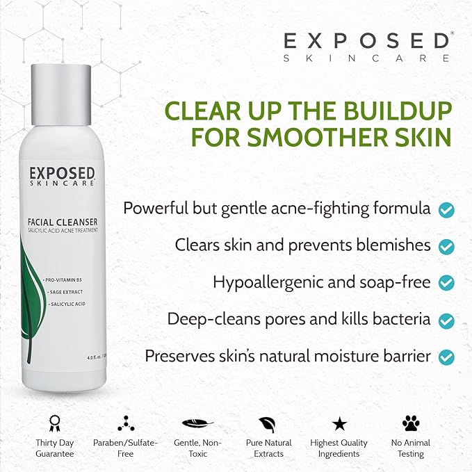 Exposed Skin Care Acne Facial Cleanser - Gentle Face Wash with Salicylic Acid for Acne Prone Skin - Pore Clarifying Acne Treatment for All Ages, Skin Types-FemmiqueWomen