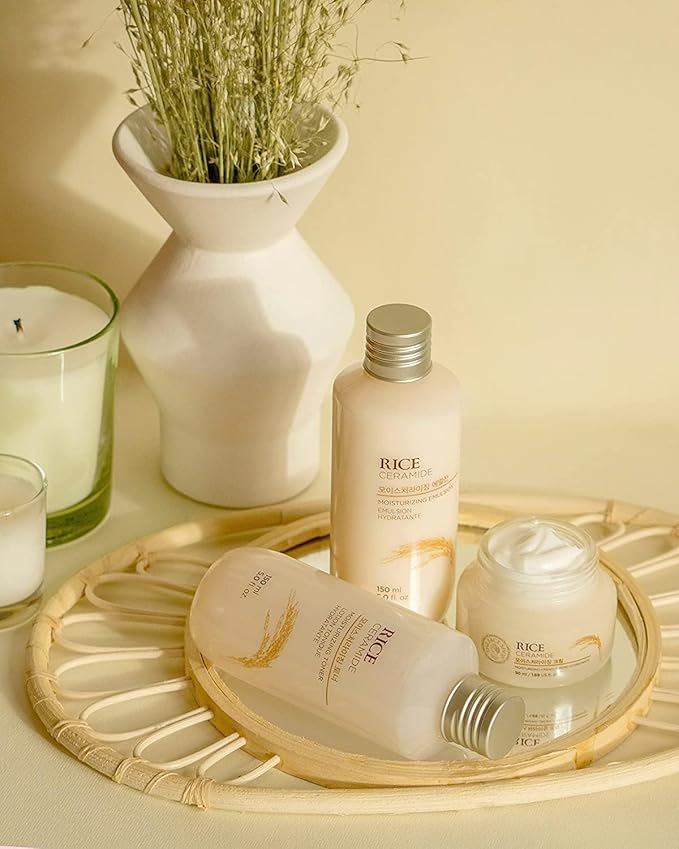 The Face Shop Rice Ceramide Moisturizing Cream - Rice Extract + Rice Bran Oil - Hydrating Targets Dryness, Brightening - Dermatologically Tested - Lightweight Moisturizer Face Cream - Korean Skin Care-FemmiqueWomen