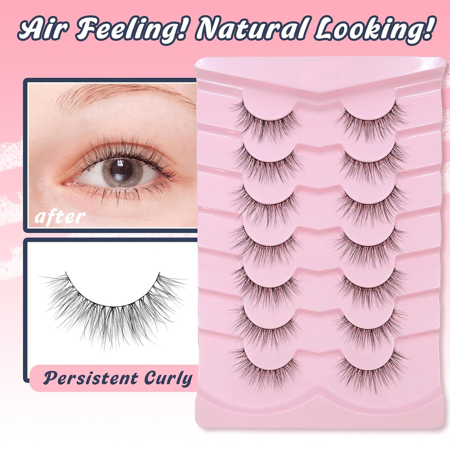 Lashes Natural Look 12MM False Eyelashes Wispy C Curl Short Eye Lashes False Lash Pack with Thin Cotton Band 3D Volume Fake Eyelashes 7 Pair Siligli-FemmiqueWomen
