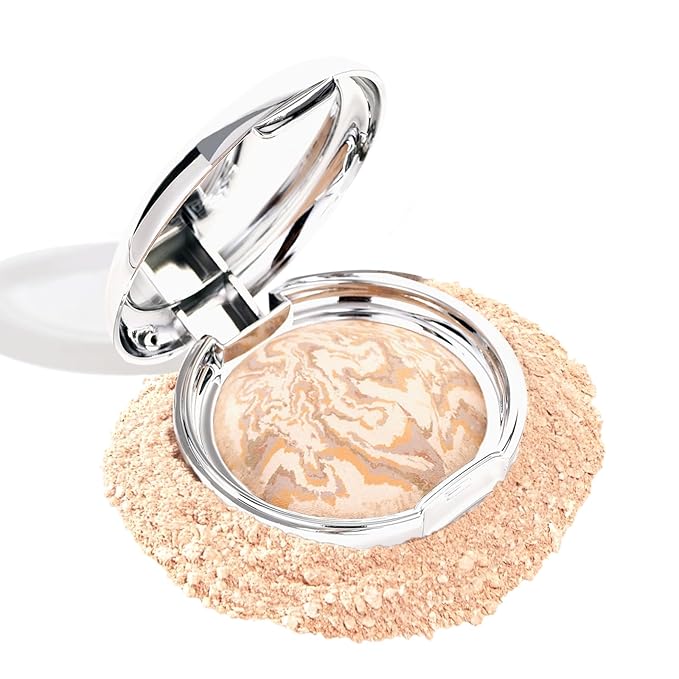 Marbleized Baked Foundation Makeup, Balance and Brighten Color Correcting Powder Foundation - Buildable Light to Medium Coverage - Demi-Matte Natural Finish (#001 FAIR, 0.32 Oz)-FemmiqueWomen