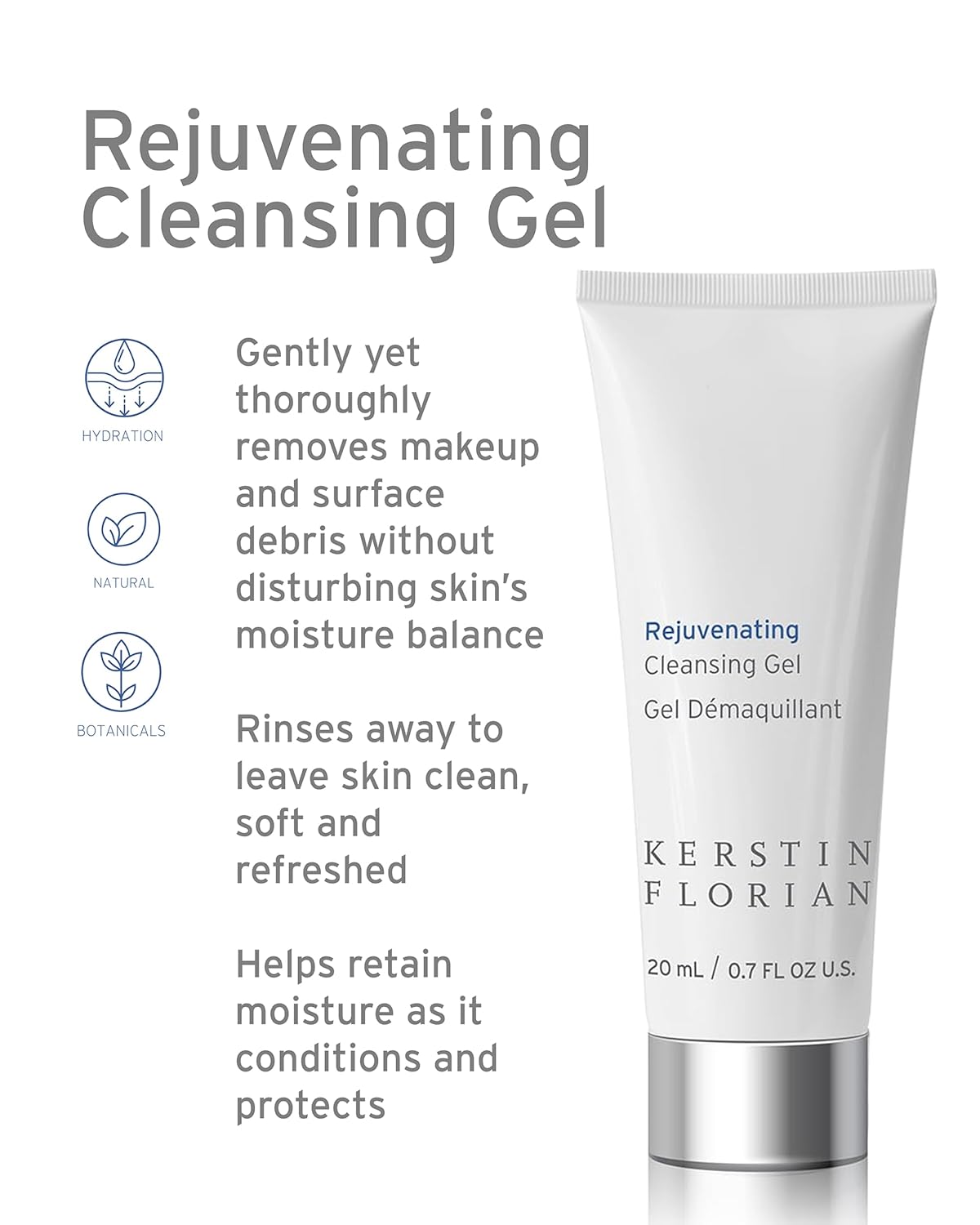 Kerstin Florian Rejuvenating Cleansing Gel | Travel Size | Gentle Face Wash Cleanser and Makeup Remover for Women | Gentle Formula Removes Dirt & Oils to Clarify and Brighten Skin, .7 fl oz-FemmiqueWomen