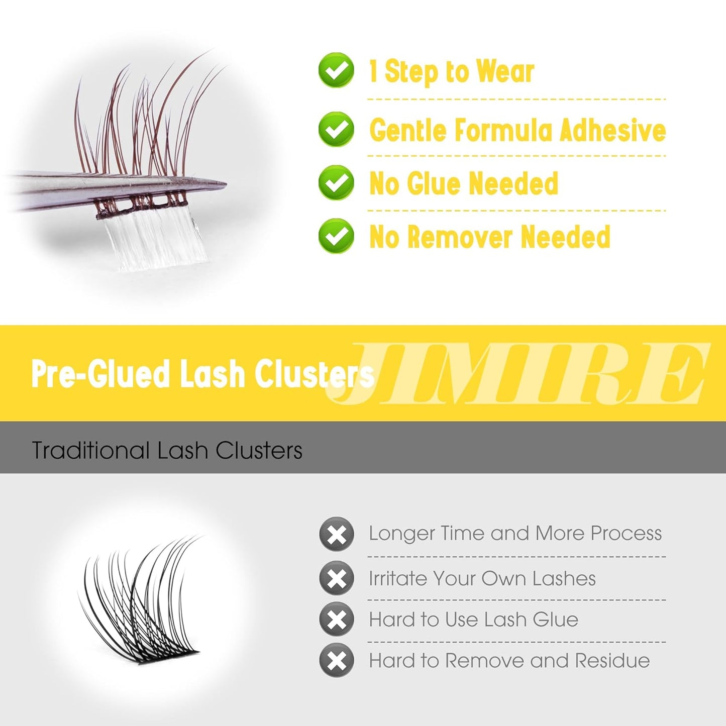 JIMIRE Brown Self-Adhesive Eyelashes - Press on Lash Clusters, Natural Look, Pre-Glued, Wispy 10-12MM Individual Lashes, Clear Band, Reusable Cluster Eyelash Extension-FemmiqueWomen