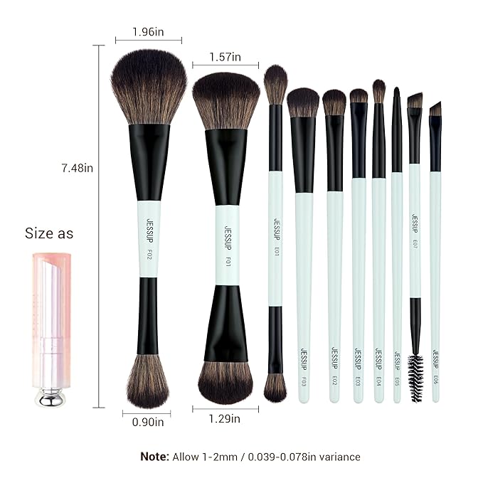Jessup Makeup Brushes Set 10pcs, Double Sided Foundation Contour Blush Highlight Blending Eyebrow Brush Eyeshadow Eyeliner Concealer Brush, Bright Cyan Cruelty Free Cosmetic Tools T500-FemmiqueWomen