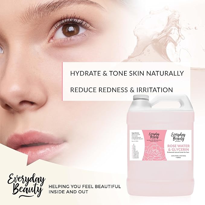 Rose Water & Glycerin Enhanced Facial Toner - 1 Gallon Bulk Alcohol-Free Vegan All Natural Refreshing for Face and Hair - Uplifts, Calming & Soothing for All Skin Types-FemmiqueWomen