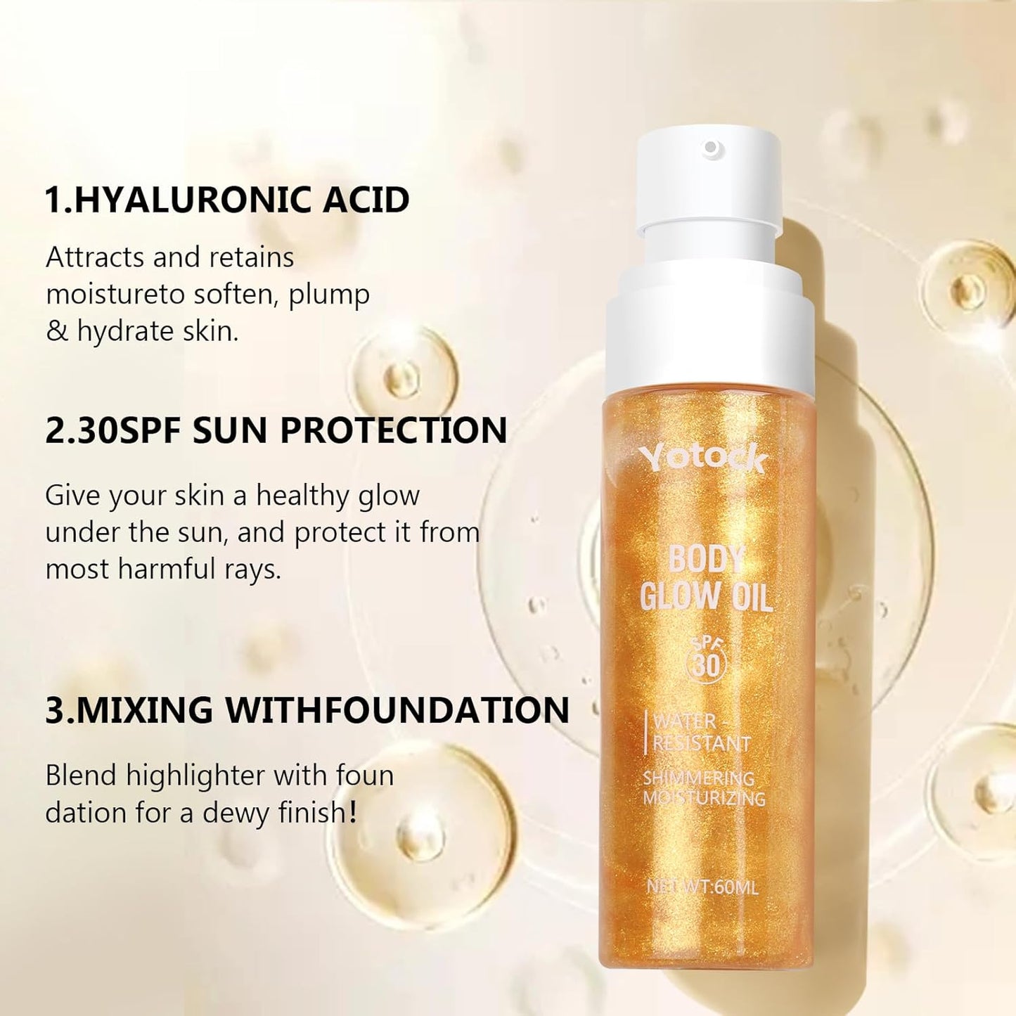 Body Glow Oil, SPF30 Moisturizing Body Oil Shimmer Gold Mica Sunscreen,Coconut Glitter Body Oils for Women Nourishes Dry Skin, Lightweight, Moisturizer and Water Resistant 3.38 fl oz-FemmiqueWomen