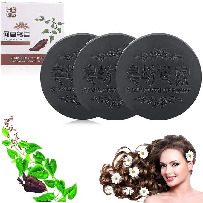 3PCS Hira Darkening Polygonum Shampoo Bar for Gray, Thinning Hair and Hair Growth (he shouwu) - Soap Bar-FemmiqueWomen