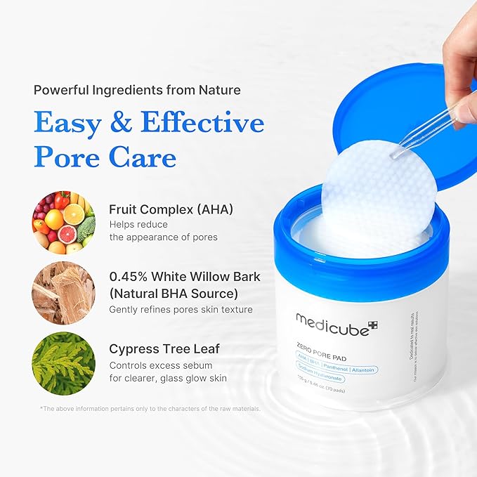 Medicube Zero Pore Pads 2.0, Dual-Textured Facial Toner Pads for Exfoliation and Pore Care with 4.5% AHA Lactic Acid & 0.45% BHA Salicylic Acid, Ideal for All Skin Types, Korean Skin Care (70 units)-FemmiqueWomen
