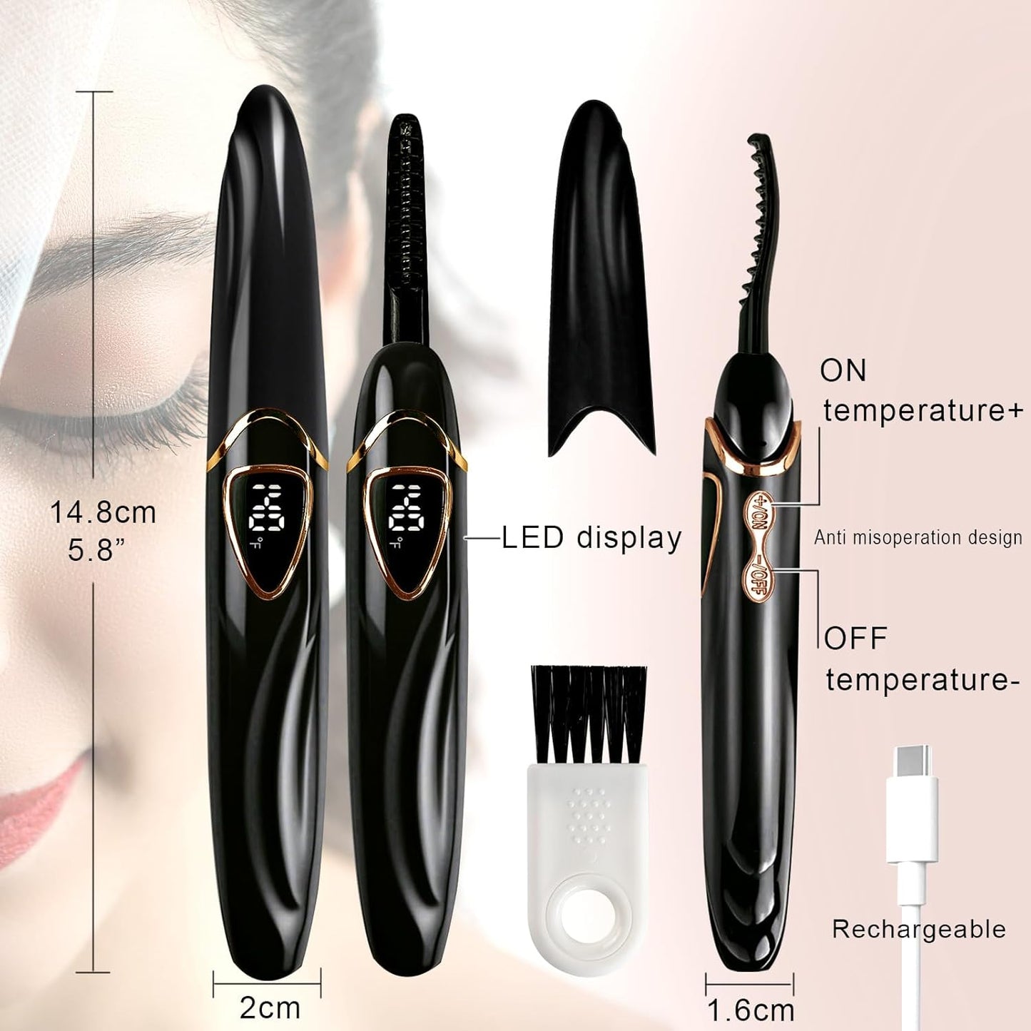 S600 Heated Eyelash Curler - Lash Curler Heated with Accurate Temperature Control, Intelligent Auto Power Off for Natural Makeup & Long-Lasting Curls | Heated Lash Curler (Black+Gold)-FemmiqueWomen