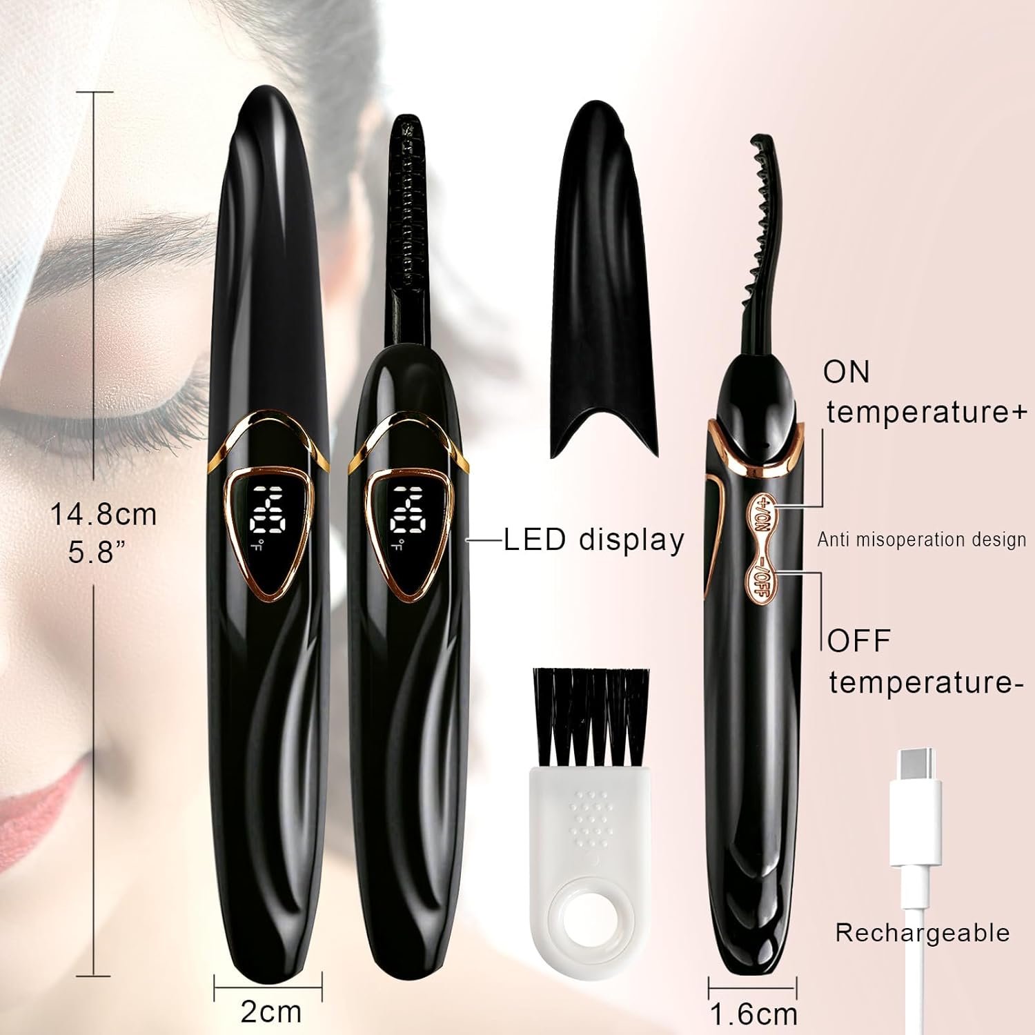 S600 Heated Eyelash Curler - Lash Curler Heated with Accurate Temperature Control, Intelligent Auto Power Off for Natural Makeup & Long-Lasting Curls | Heated Lash Curler (Black+Gold)-FemmiqueWomen