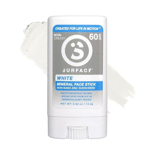 Surface Mineral Sunscreen Face Stick SPF 60, Lightweight Non-Nano Zinc Oxide Formula, Reef Friendly, Broad Spectrum UVA UVB Protection, Water Resistant Sun Care for 80 Minutes, Clear, 0.5oz-FemmiqueWomen