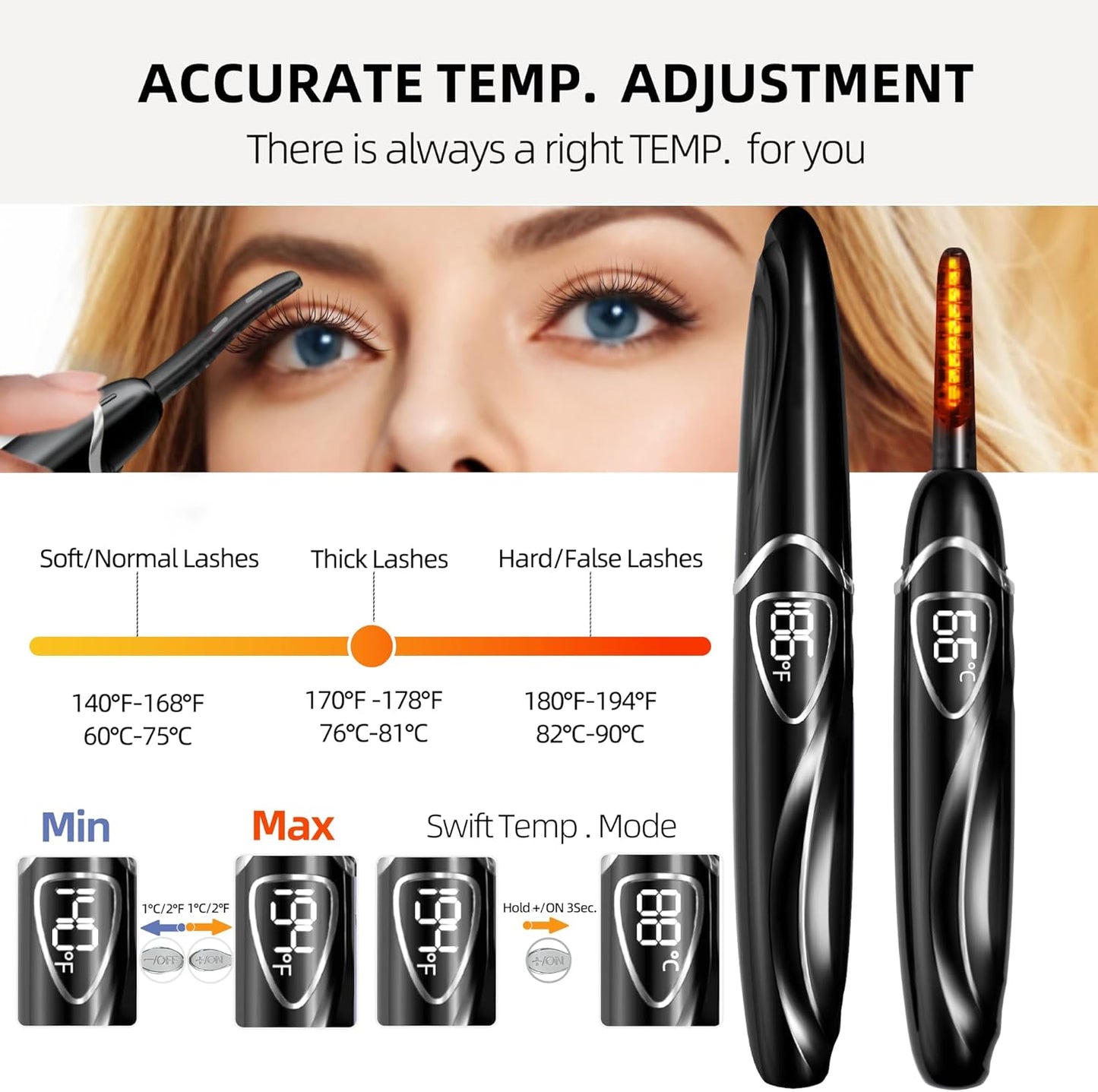Heated Eyelash Curlers, Portable Heated Lash Curler,Heated Eyelash Curler Intelligent Power 0ff, Makeup Electric Eyelash Curler (Black/Silver, S600-148MM)-FemmiqueWomen
