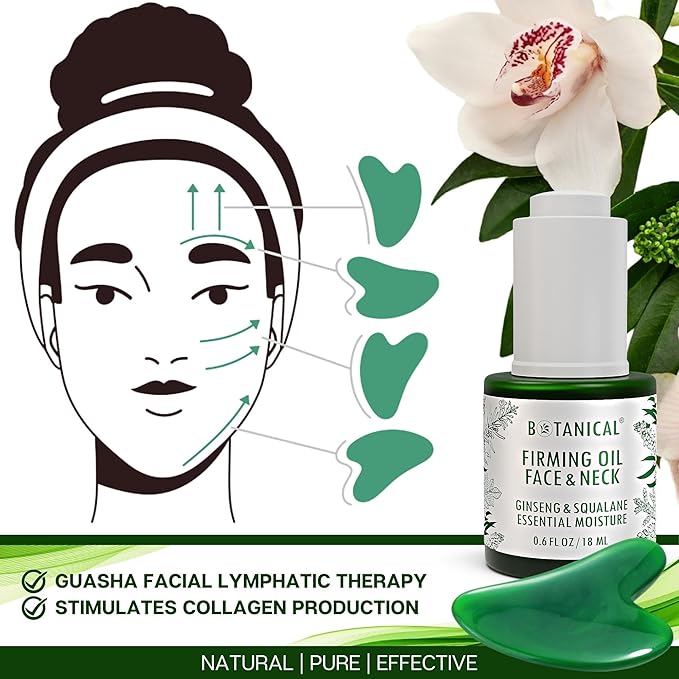 Botanical Face & Neck Firming Oil | Anti-Wrinkle Ginseng & Squalane Serum w/Gua Sha Lift Scraper | Organic, Pure, Natural Skincare (0.6 fl oz | 18 ml)-FemmiqueWomen