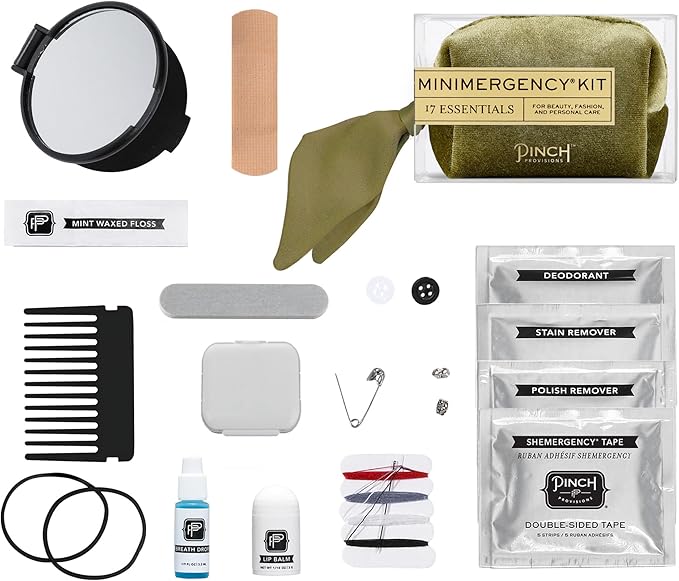 Pinch Provisions Velvet Minimergency Kit, for Her, Includes 17 Must-Have Emergency Essential Items, Compact, Multi-Functional Pouch, Gift for Parties and Birthdays-FemmiqueWomen