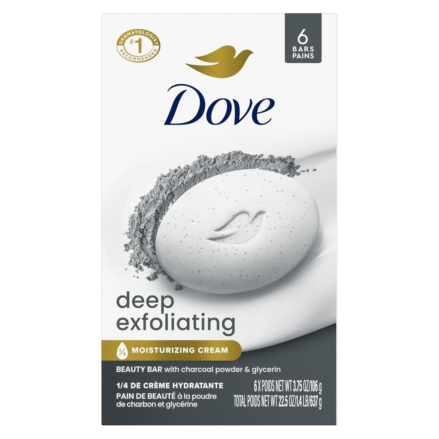 Dove Beauty Bar Soap 6 Bars Deep Exfoliating Charcoal Powder & Glycerin, for Softer, Smoother Skin, Scrubs Away Impurities 3.75 oz-FemmiqueWomen