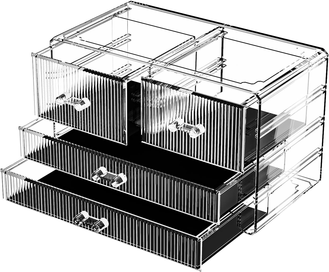 ZHIAI Stackable Storage Drawers, Acrylic Bathroom Counter Organizer Clear Makeup Organizers for Vanity, Kitchen Cabinets, Bathroom, Undersink, Home Organization and Storage (4 Drawers, Pattern D)-FemmiqueWomen
