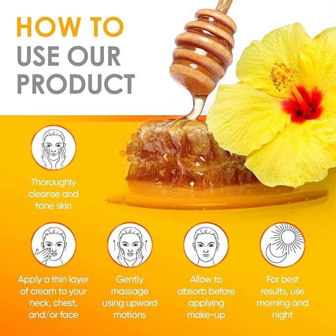 Hibiscus & Honey Firming Cream, Neck Firming Cream, Skin Tightening Cream, Skin Firming and Tightening Lotion, Reduce the Look of Neck Lines, Tightens & Smooths - With Collagen & Hyaluronic Acid 1.7OZ-FemmiqueWomen